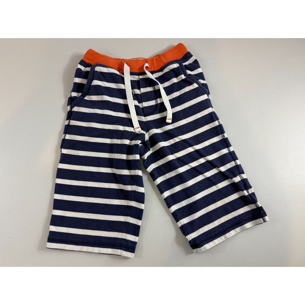 Mini Boden Navy Blue White Orange Stripe Shorts Cotton Size 7 Y